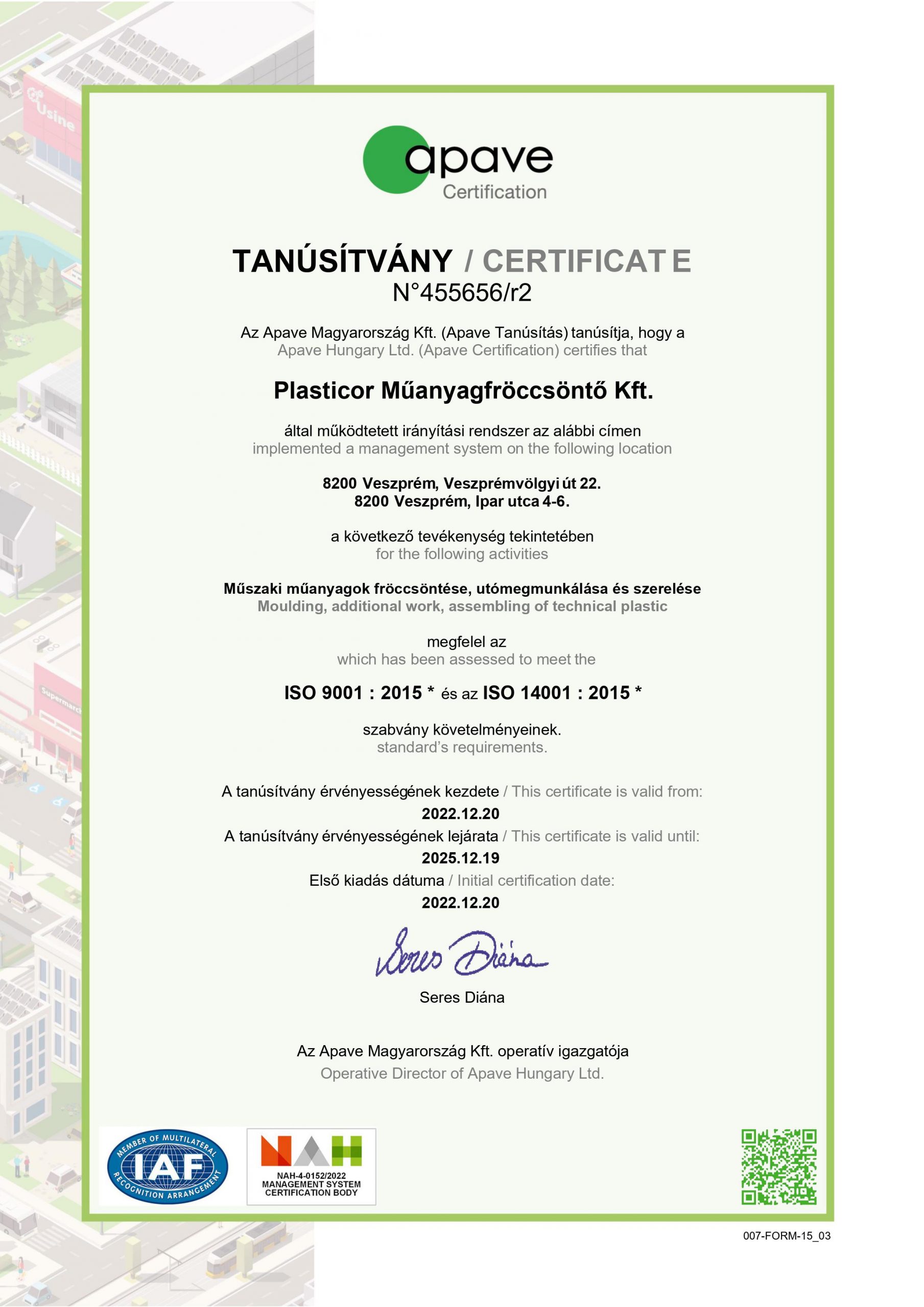 Certificate ISO injection moulding